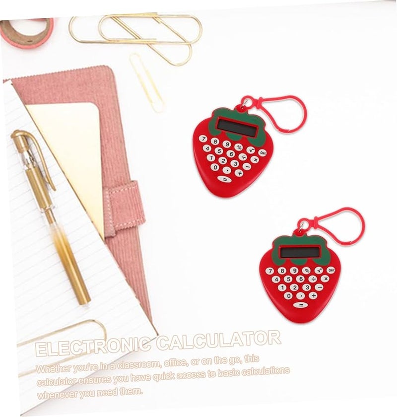 Strawberry Solar Calculator Keychain 2 Pack Mini For Students And Office Use - Image 3